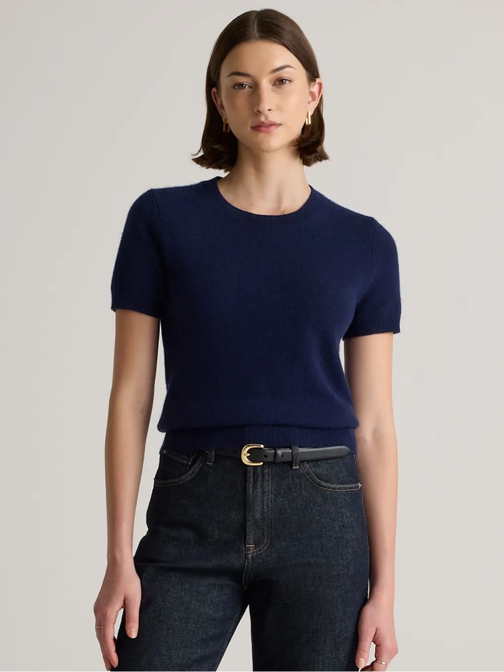 Quince Mongolian Cashmere Tee True Navy Short Sleeve Pullover Crewneck Small